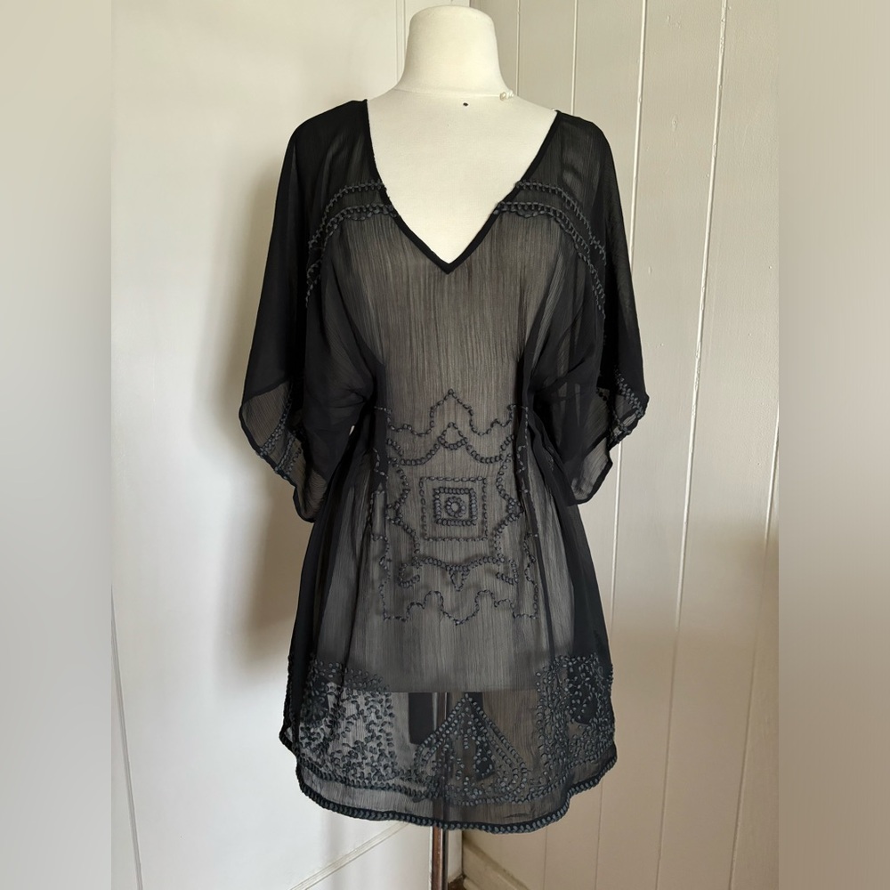 Guess Marciano black embroidered beach cover sheer dress size XS